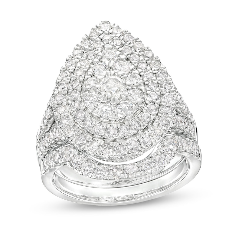 Main Image 1 of 2 CT. T.W. Pear-Shaped Multi-Diamond Double Frame Split Shank Bridal Set in 14K White Gold