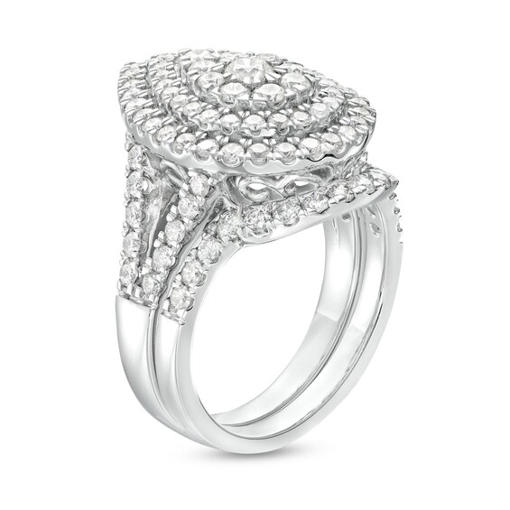 2 CT. T.w. Pear-Shaped Multi-Diamond Double Frame Split Shank Bridal Set in 14K White Gold