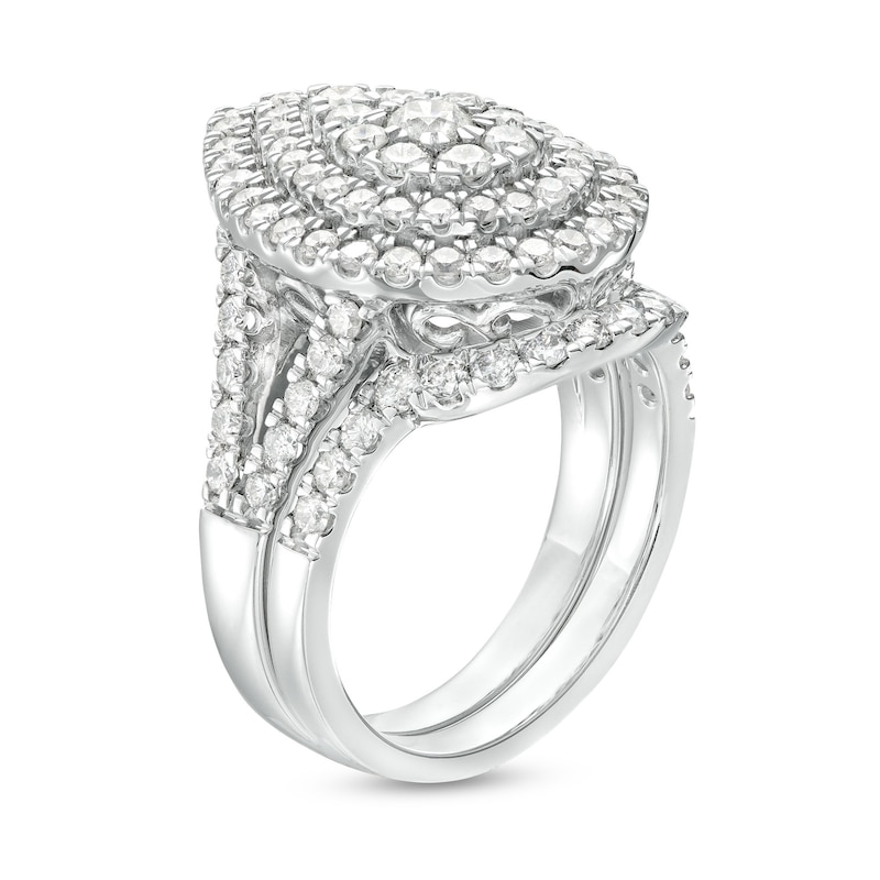Main Image 3 of 2 CT. T.W. Pear-Shaped Multi-Diamond Double Frame Split Shank Bridal Set in 14K White Gold