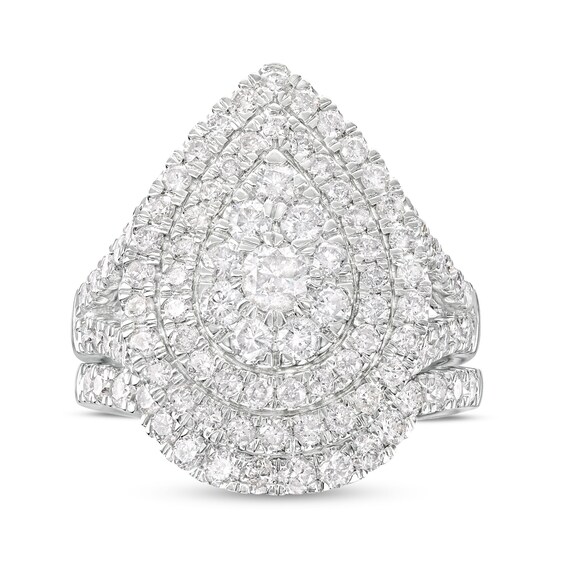 2 CT. T.w. Pear-Shaped Multi-Diamond Double Frame Split Shank Bridal Set in 14K White Gold