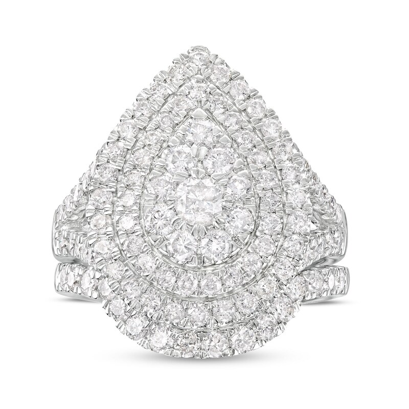 Main Image 4 of 2 CT. T.W. Pear-Shaped Multi-Diamond Double Frame Split Shank Bridal Set in 14K White Gold