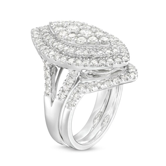 2 CT. T.w. Marquise Multi-Diamond Double Frame Split Shank Bridal Set in 14K White Gold