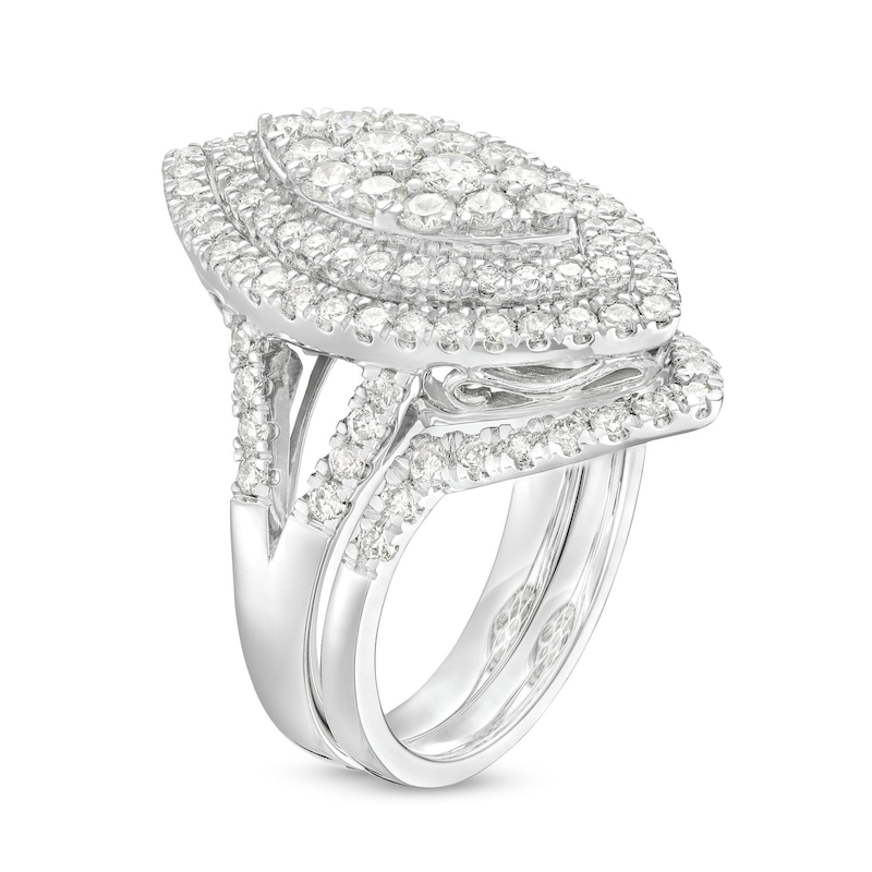 Main Image 3 of 2 CT. T.W. Marquise Multi-Diamond Double Frame Split Shank Bridal Set in 14K White Gold