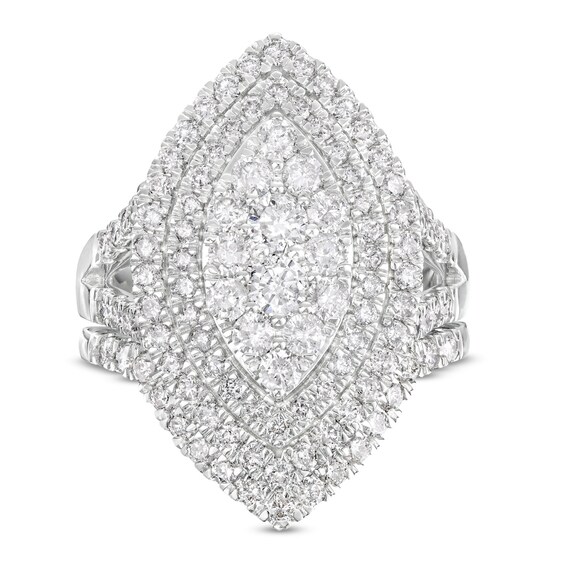 2 CT. T.w. Marquise Multi-Diamond Double Frame Split Shank Bridal Set in 14K White Gold