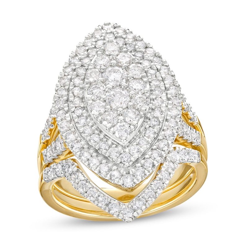 Main Image 1 of 2 CT. T.W. Marquise Multi-Diamond Double Frame Split Shank Bridal Set in 14K Gold