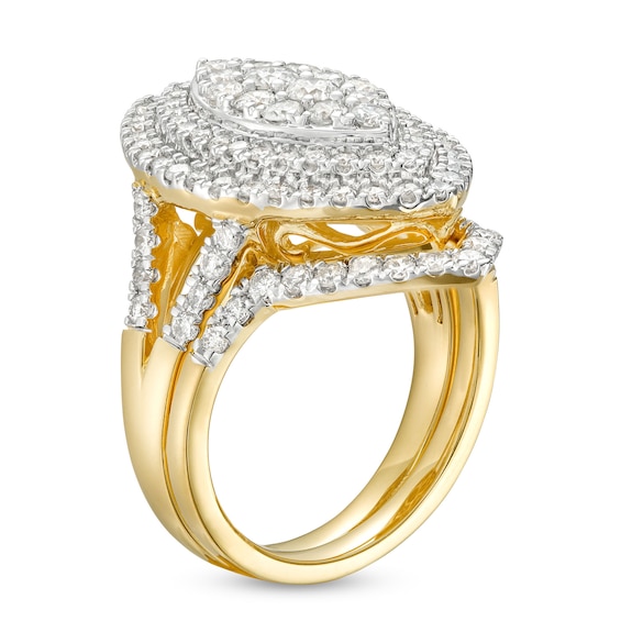 2 CT. T.w. Marquise Multi-Diamond Double Frame Split Shank Bridal Set in 14K Gold