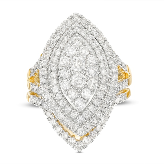 2 CT. T.w. Marquise Multi-Diamond Double Frame Split Shank Bridal Set in 14K Gold