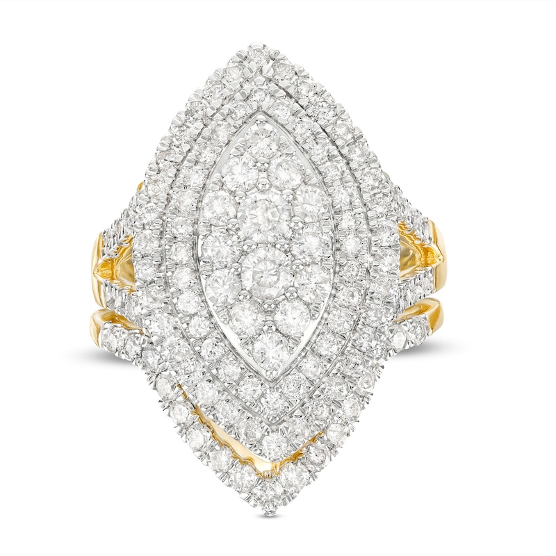 Main Image 4 of 2 CT. T.W. Marquise Multi-Diamond Double Frame Split Shank Bridal Set in 14K Gold