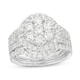 2-1/4 CT. T.W. Multi-Diamond Frame Multi-Row Split Shank Three Piece Bridal Set in 14K White Gold