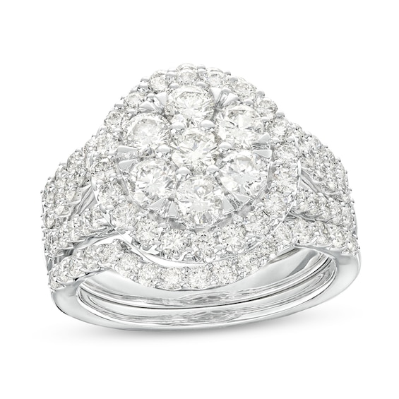 2-1/4 CT. T.w. Multi-Diamond Frame Multi-Row Split Shank Three Piece Bridal Set in 14K White Gold