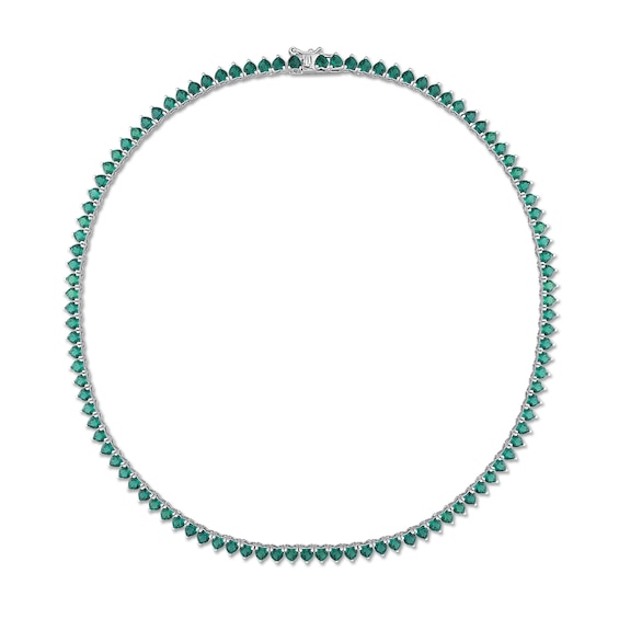 4.0mm Heart-Shaped Lab-Created Emerald Tennis Necklace in Sterling Silver