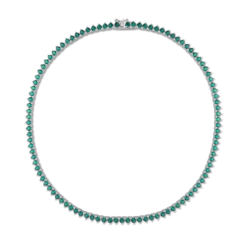 Main Image 3 of 4.0mm Heart-Shaped Lab-Created Emerald Tennis Necklace in Sterling Silver
