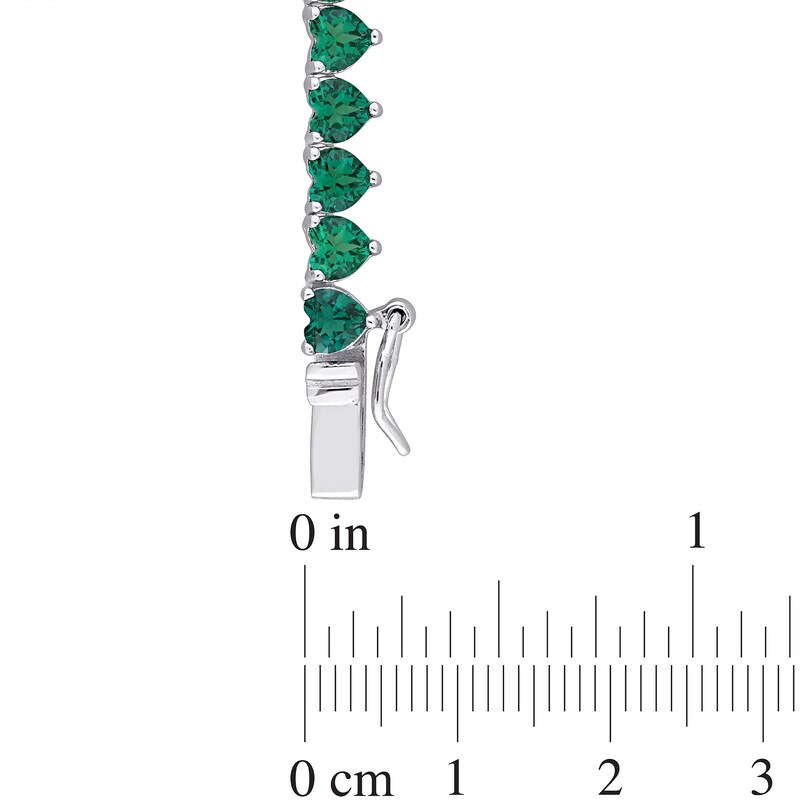 Main Image 4 of 4.0mm Heart-Shaped Lab-Created Emerald Tennis Necklace in Sterling Silver