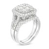 Thumbnail Image 3 of 2-1/4 CT. T.W. Cushion-Shaped Multi-Diamond Frame Split Shank Bridal Set in 14K White Gold