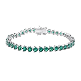 4.0mm Heart-Shaped Lab-Created Emerald Tennis Bracelet in Sterling Silver - 7.5"