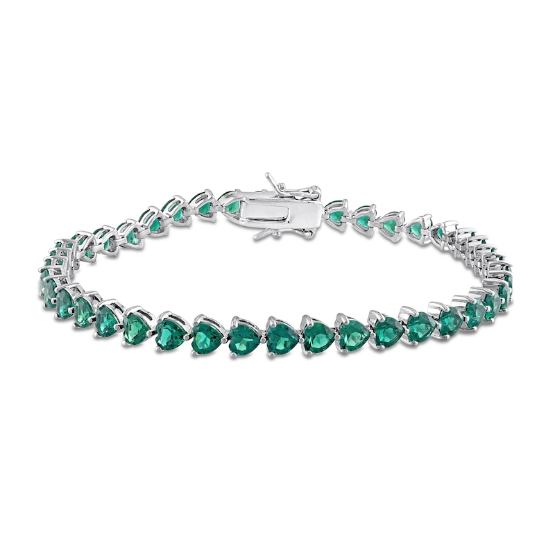Main Image 1 of 4.0mm Heart-Shaped Lab-Created Emerald Tennis Bracelet in Sterling Silver - 7.5"