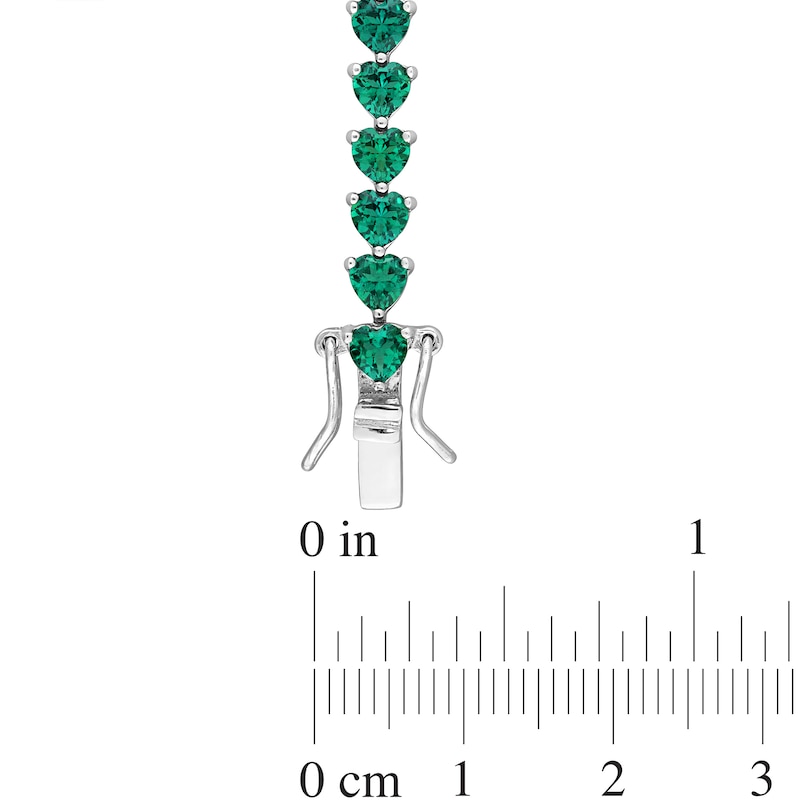 Main Image 3 of 4.0mm Heart-Shaped Lab-Created Emerald Tennis Bracelet in Sterling Silver - 7.5"