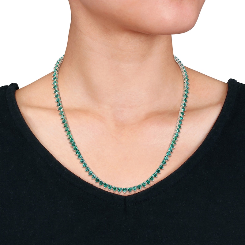 Main Image 2 of 4.0mm Heart-Shaped Lab-Created Emerald Tennis Necklace in Sterling Silver