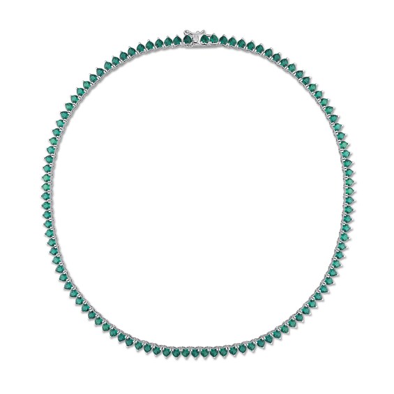 4.0mm Heart-Shaped Lab-Created Emerald Tennis Necklace in Sterling Silver