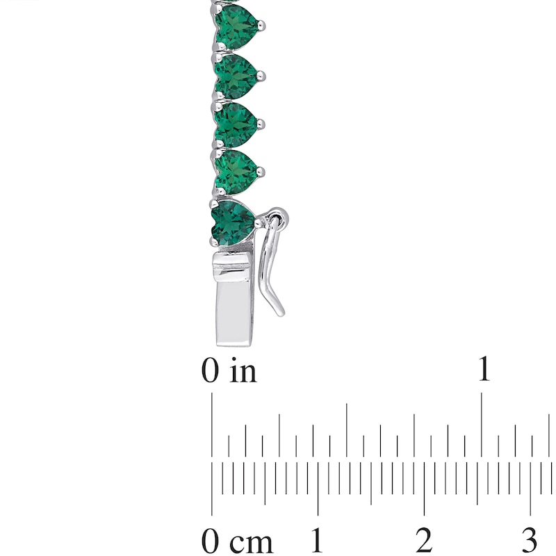 Main Image 4 of 4.0mm Heart-Shaped Lab-Created Emerald Tennis Necklace in Sterling Silver