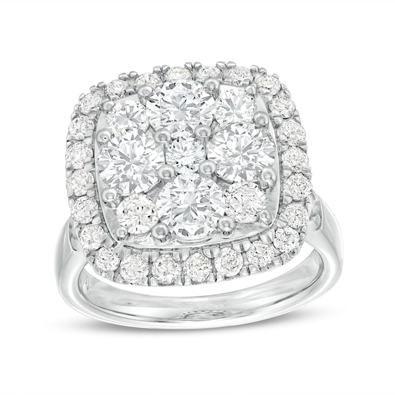 3-1/6 CT. T.w. Cushion-Shaped Multi-Diamond Frame Engagement Ring in 14K White Gold