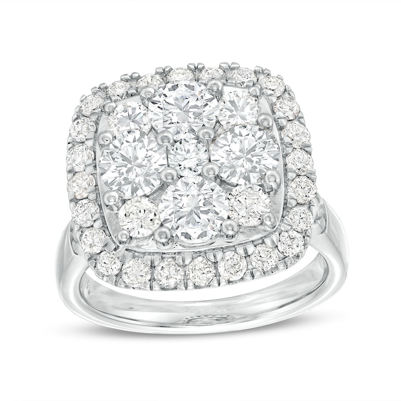 Main Image 1 of 3-1/6 CT. T.W. Cushion-Shaped Multi-Diamond Frame Engagement Ring in 14K White Gold