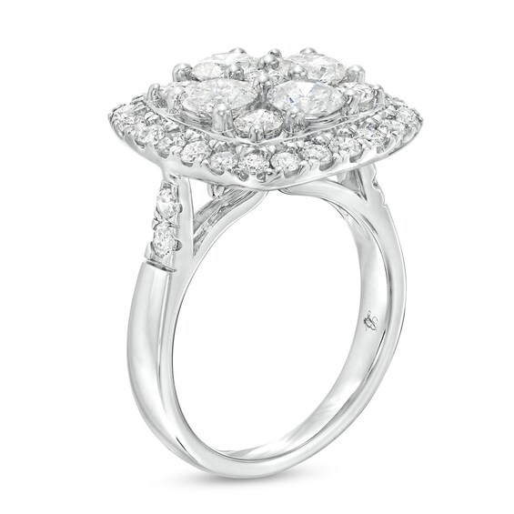 3-1/6 CT. T.w. Cushion-Shaped Multi-Diamond Frame Engagement Ring in 14K White Gold