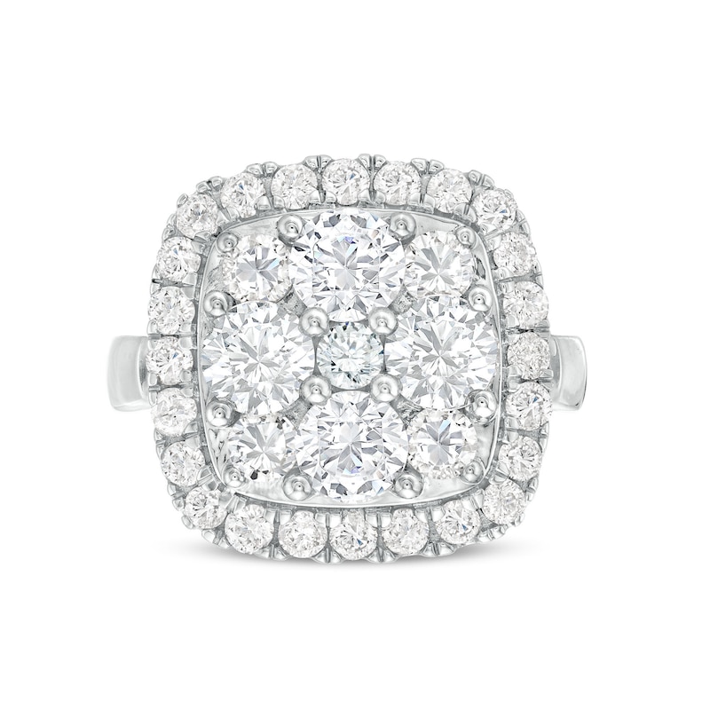 Main Image 4 of 3-1/6 CT. T.W. Cushion-Shaped Multi-Diamond Frame Engagement Ring in 14K White Gold