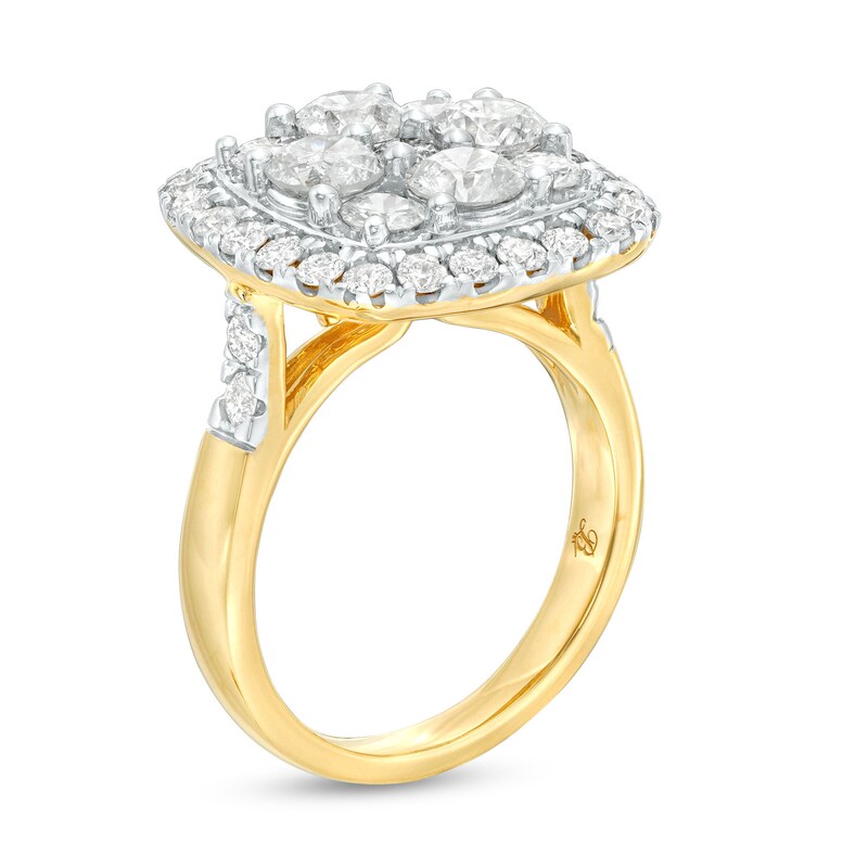 Main Image 3 of 3-1/6 CT. T.W. Cushion-Shaped Multi-Diamond Frame Engagement Ring in 14K Gold