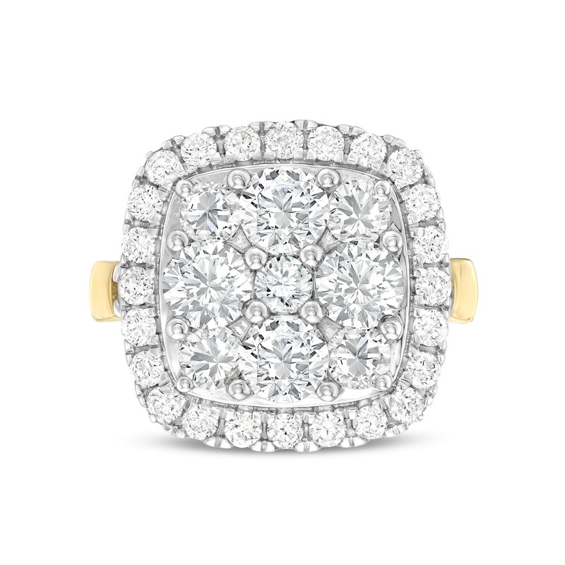 Main Image 4 of 3-1/6 CT. T.W. Cushion-Shaped Multi-Diamond Frame Engagement Ring in 14K Gold