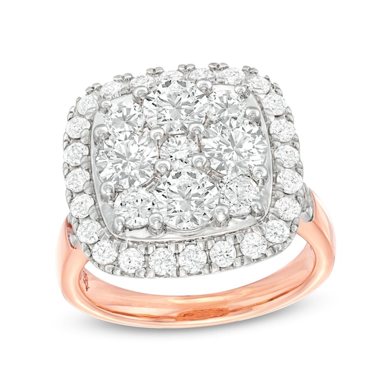 3-1/6 CT. T.w. Cushion-Shaped Multi-Diamond Frame Engagement Ring in 14K Rose Gold