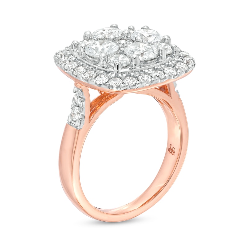 Main Image 3 of 3-1/6 CT. T.W. Cushion-Shaped Multi-Diamond Frame Engagement Ring in 14K Rose Gold