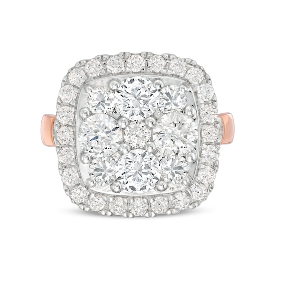 3-1/6 CT. T.w. Cushion-Shaped Multi-Diamond Frame Engagement Ring in 14K Rose Gold
