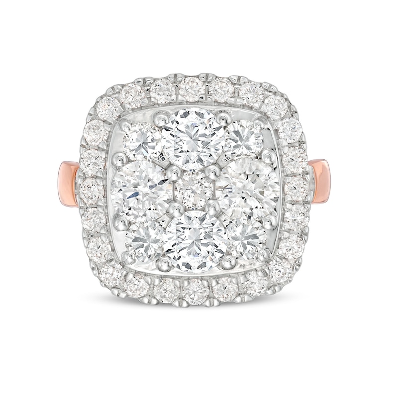 Main Image 4 of 3-1/6 CT. T.W. Cushion-Shaped Multi-Diamond Frame Engagement Ring in 14K Rose Gold