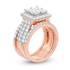 Thumbnail Image 3 of 3 CT. T.W. Quad Princess-Cut Diamond Frame Multi-Row Three Piece Bridal Set in 14K Rose Gold