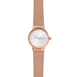 Ladies' Skagen Freja Crystal Accent Rose-Tone IP Mesh Watch with Silver-Tone Dial (Model: SKW2665)