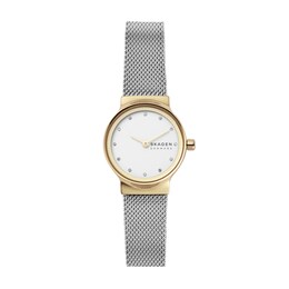Ladies' Skagen Freja Crystal Accent Two-Tone IP Mesh Watch with White Dial (Model: SKW2666)