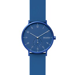 Men's Skagen Aaren Kulor Blue IP Aluminum Silicone Strap Watch with Blue Dial (Model: SKW6508)