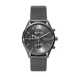 Men's Skagen Holst Gunmetal Grey IP Chronograph Mesh Watch with Grey Dial (Model: SKW6608)