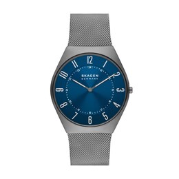 Men's Skagen Grenen Ultra Slim Gunmetal Grey IP Mesh Watch with Blue Dial (Model: SKW6829)