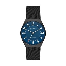 Men's Skagen Grenen Solar Powered Black IP Mesh Watch with Blue Dial (Model: SKW6837)