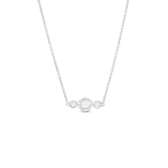 1/2 CT. T.w. Diamond Three Stone Backdrop Necklace in Sterling Silver