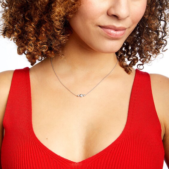 1/2 CT. T.w. Diamond Three Stone Backdrop Necklace in Sterling Silver