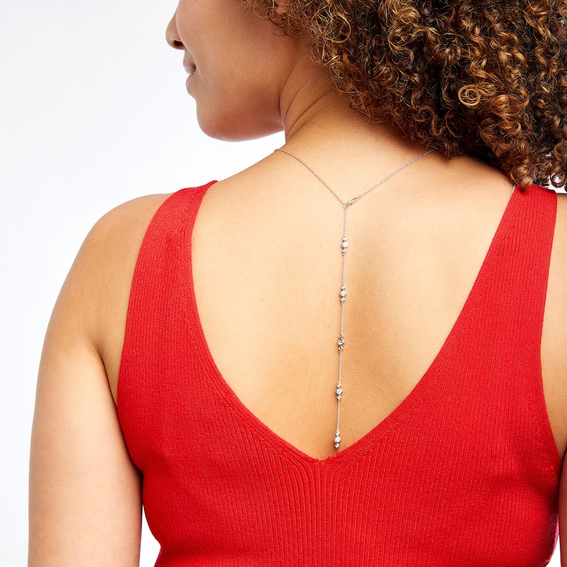 Main Image 3 of 1/2 CT. T.W. Diamond Three Stone Backdrop Necklace in Sterling Silver
