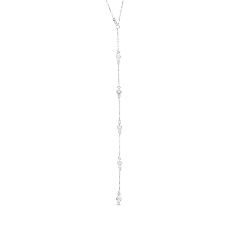 Main Image 4 of 1/2 CT. T.W. Diamond Three Stone Backdrop Necklace in Sterling Silver