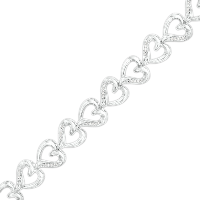 Main Image 1 of 1/5 CT. T.W. Diamond Heart Link Line Bracelet in Sterling Silver – 7.25"