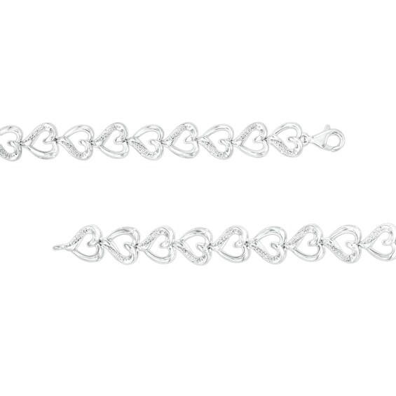 1/5 CT. T.w. Diamond Heart Link Line Bracelet in Sterling Silver â 7.25"