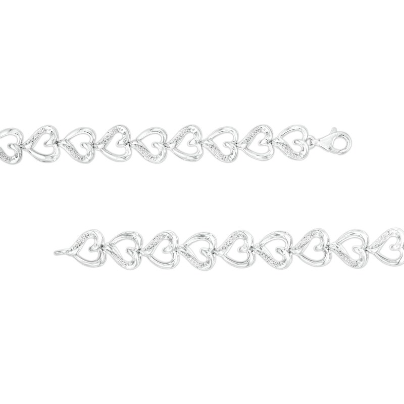 Main Image 3 of 1/5 CT. T.W. Diamond Heart Link Line Bracelet in Sterling Silver – 7.25"