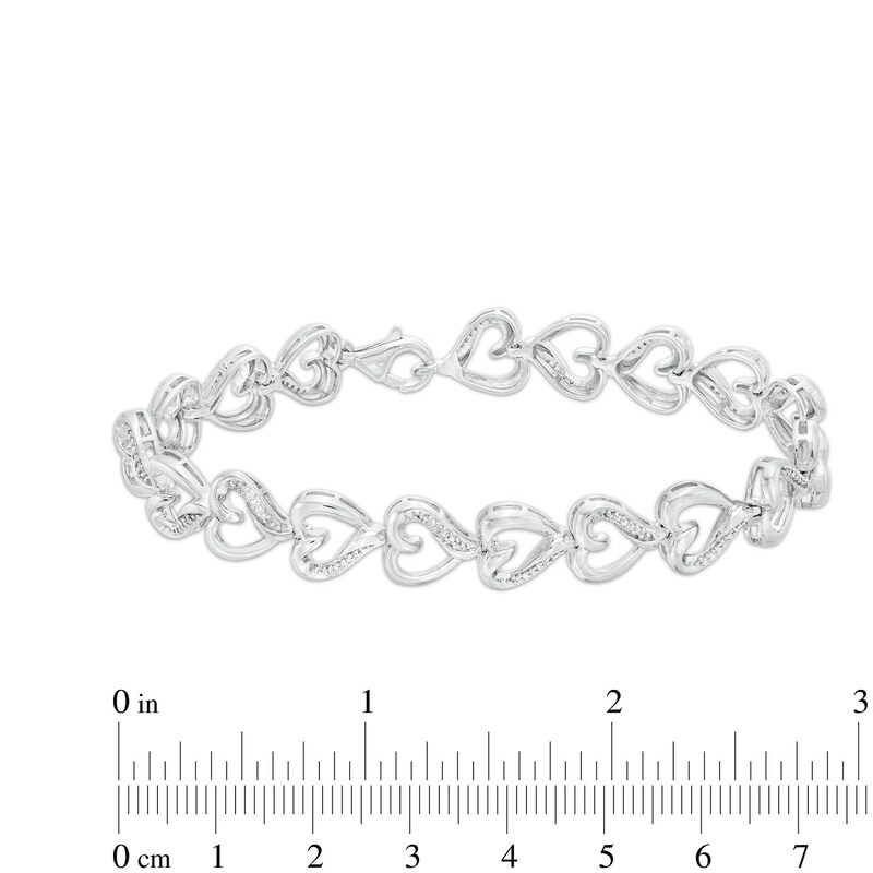 Main Image 4 of 1/5 CT. T.W. Diamond Heart Link Line Bracelet in Sterling Silver – 7.25"