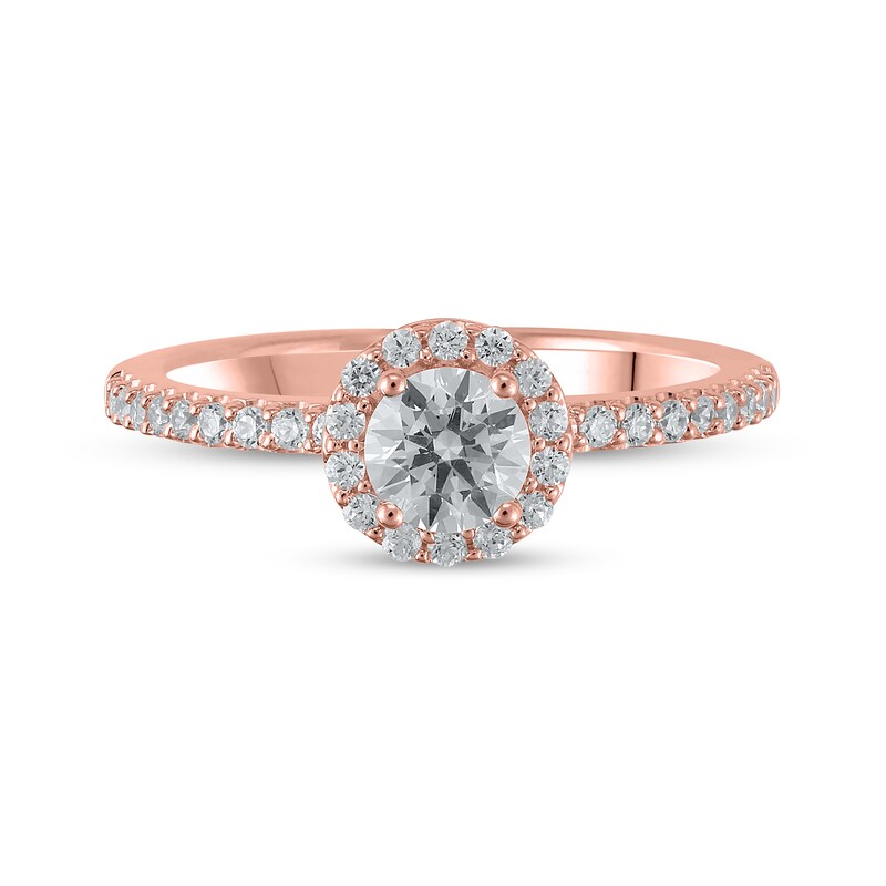 Certified Lab-Created Diamond Center Stone 3/4 CT. T.W. Frame Engagement Ring in 14K Rose Gold (F/VS2)